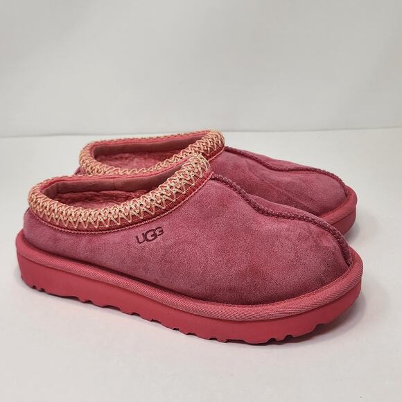 Ugg Tasman Slipper Pink Glow Suede Slip On Mule Women Size 5 Shearling Lined - Picture 1 of 9